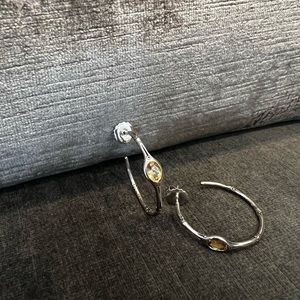 John Hardy Batu Sterling Silver Bamboo Textured Honey Citrine Hoop Earrings